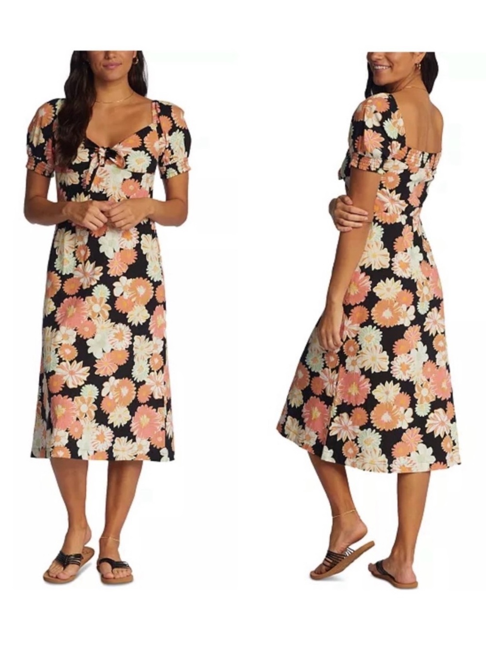 Roxy, Summertime Feel, sweetheart, puff sleeve flora MIDI dress